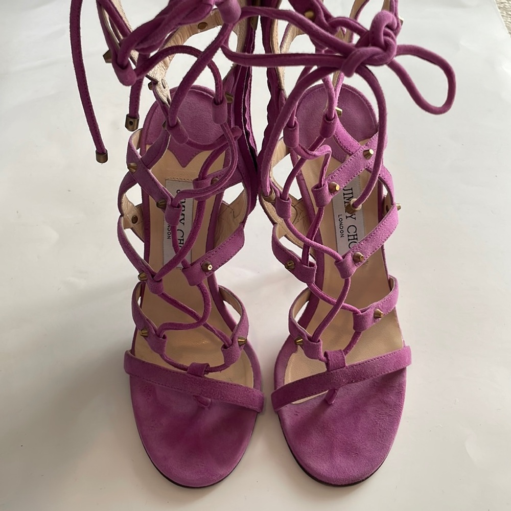 Jimmy Choo Meddle Caged Sandals in Orchid Suede Size 39